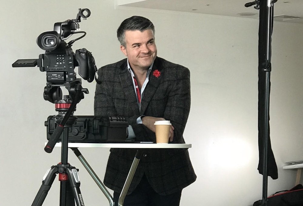 Keith Maynard English professional corporate presenter filming session at Great British Presenters