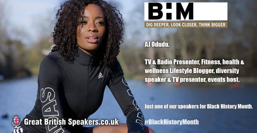 AJ Odudu hire singer Black History month diversity equality inclusion fitness health wellness speaker at agent Great British Speakers LI