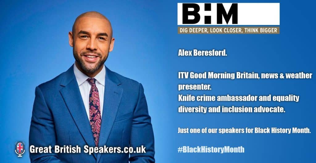 Alex Beresfod Good Morning Britain weather news knife crime social diversity equality inclusion speaker at agent Great British Speakers LI
