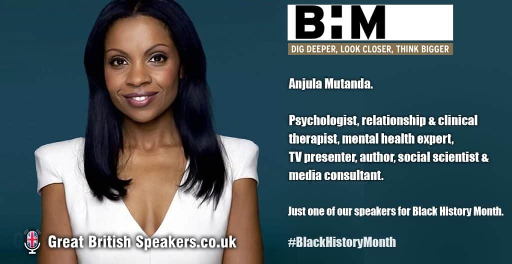 Anjula Mutanda Psychologist Clinical therapist mental health TV presenter social scientist speaker at agent Great British Speakers LI