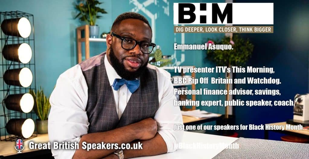 Emmanuel Asuquo hire Black History month financial advisor coach diversity equality inclusion speaker at agent Great British Speakers LI