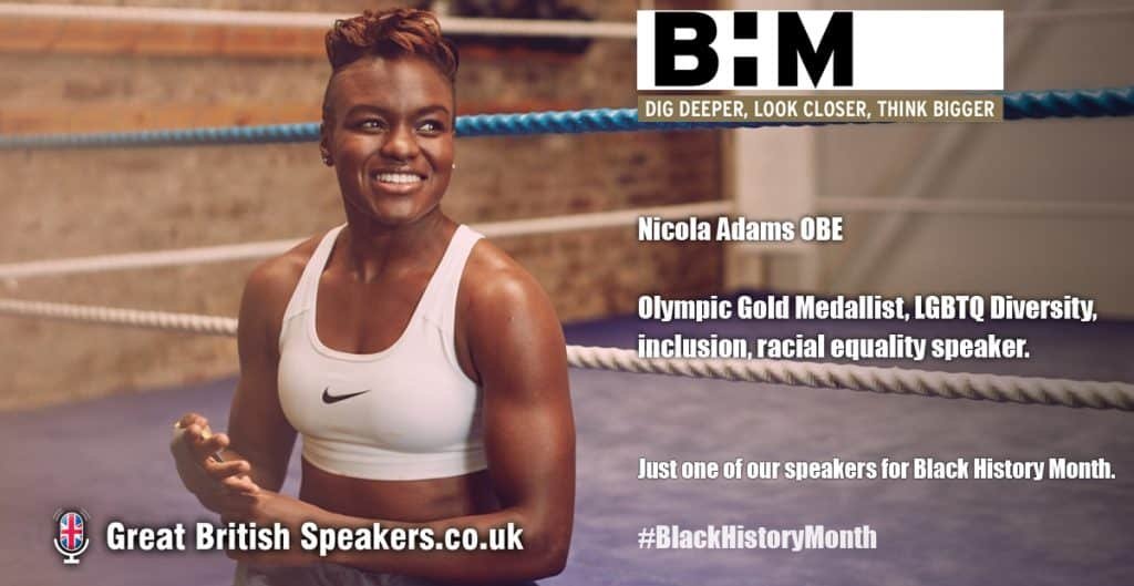 Nicola Adams hire Black History month female boxer diversity equality inclusion speaker at agent Great British Speakers LI